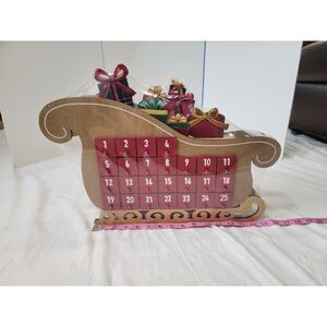New Wooden Advent Calendar Boxes Santa Sleigh Shape Countdown Christmas